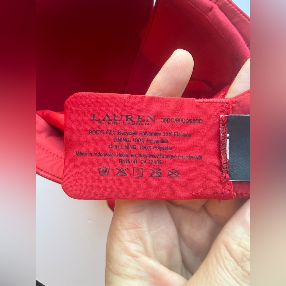Lauren Ralph Lauren Comfort Collection Repeat-Logo Wireless T-Shirt Bra,Ruby Red - Picture 8 of 8